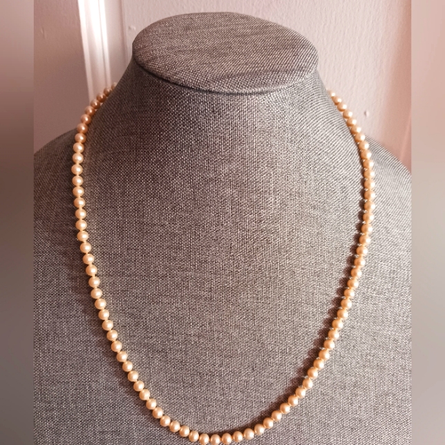 1940s-50s Faux Pearl Sterling Necklace, 24 Inches